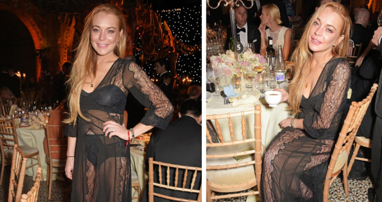 Lindsay Lohan flashes her under-wear in daring see-through dress as she parties at Formula E dinner